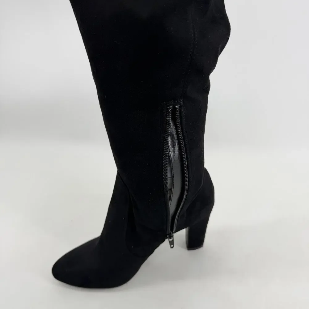 Unisa Over The Knee Riding Boots Womens 8.5M Black Faux Suede Block Heel Dressy
